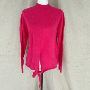 NWT Loft Pink Mock Neck Tie-Front Wool Sweater S